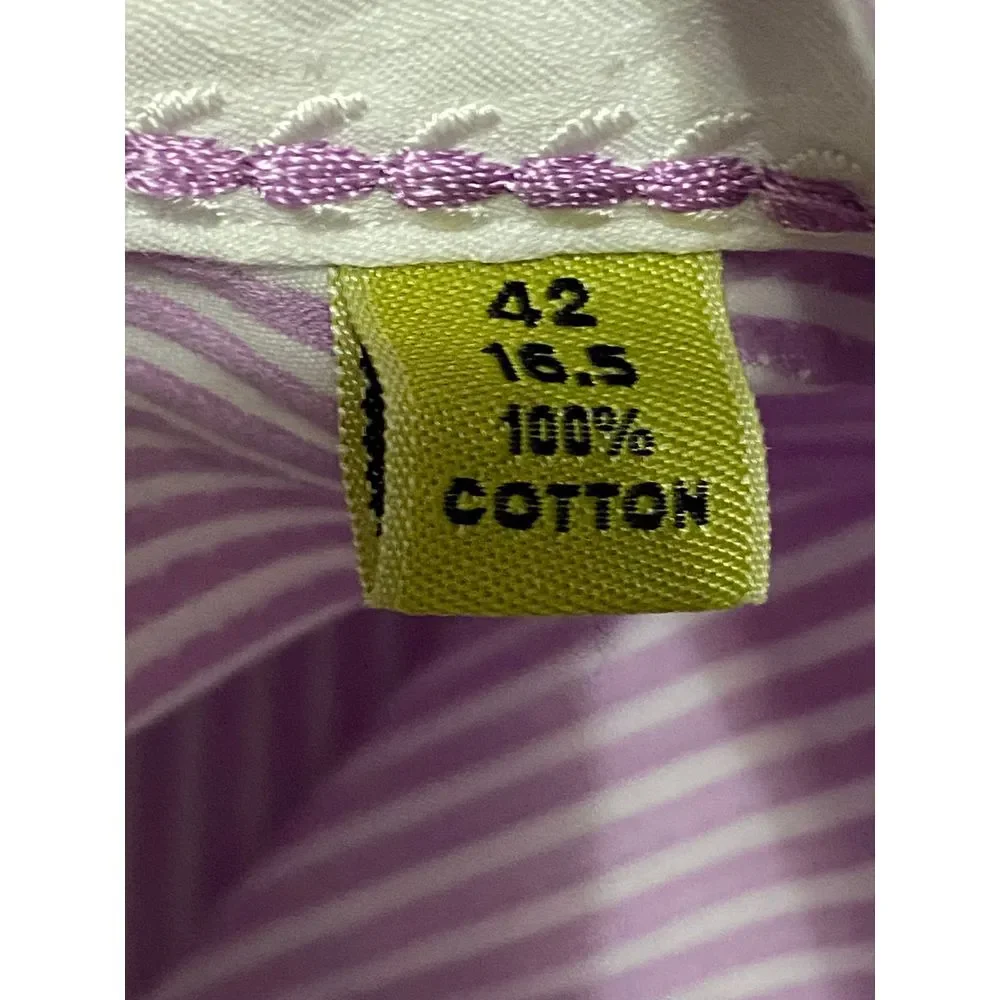 Robert Graham Knowledge Wisdom Truth Purple Striped Button Down Dress Shirt 16.5